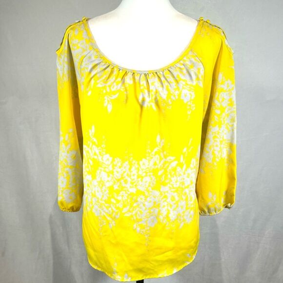 Gap yellow and nude abstract print top size medium - Picture 1 of 5